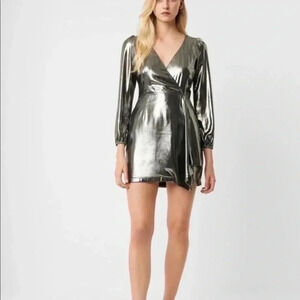 French Connection metallic drape wrap dress Size 8